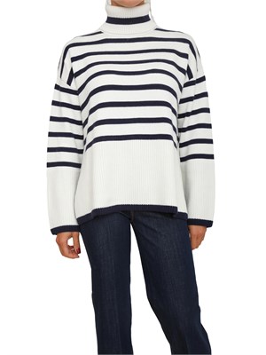 Maglione Guess Jeans donna in misto cotone righe bicolor panna e blu in DONNA