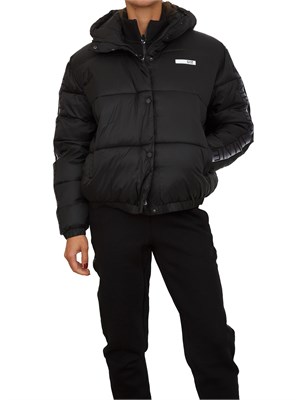 Giubbino EA7 Emporio Armani in nylon nero con bande logo in DONNA