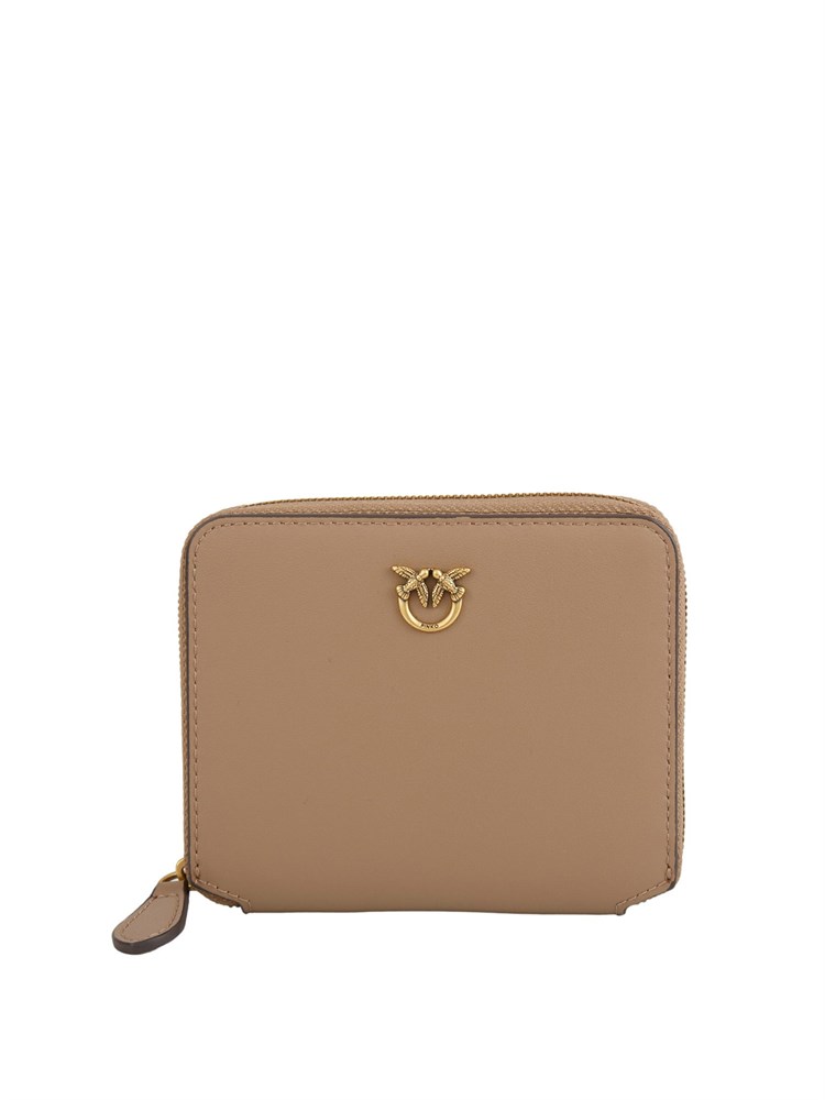 Portafoglio Pinko zip-around piccolo in pelle beige