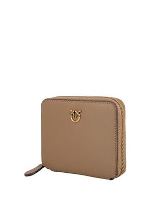 Portafoglio Pinko zip-around piccolo in pelle beige in DONNA