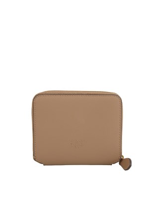 Portafoglio Pinko zip-around piccolo in pelle beige in DONNA