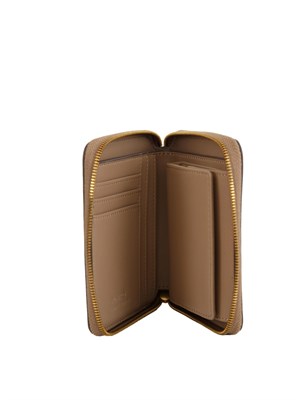 Portafoglio Pinko zip-around piccolo in pelle beige in DONNA