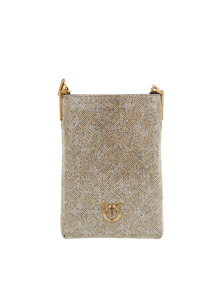 Custodia smartphone Pinko in pelle con strass oro