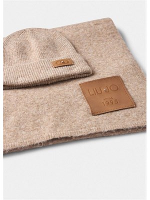 Set Liu Jo berretto e sciarpa in lana taupe in DONNA
