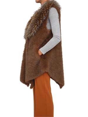 Gilet lungo Nenette in ecovolpe marrone in DONNA