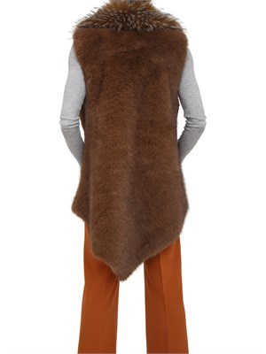 Gilet lungo Nenette in ecovolpe marrone in DONNA