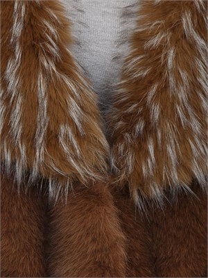 Gilet lungo Nenette in ecovolpe marrone in DONNA