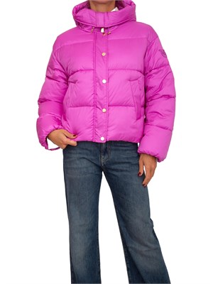 Piumino Pinko in tela tecnica semilucida fuxia con cappuccio in DONNA