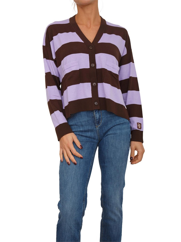 Cardigan Liu Jo donna in misto lana con righe lilla e marroni