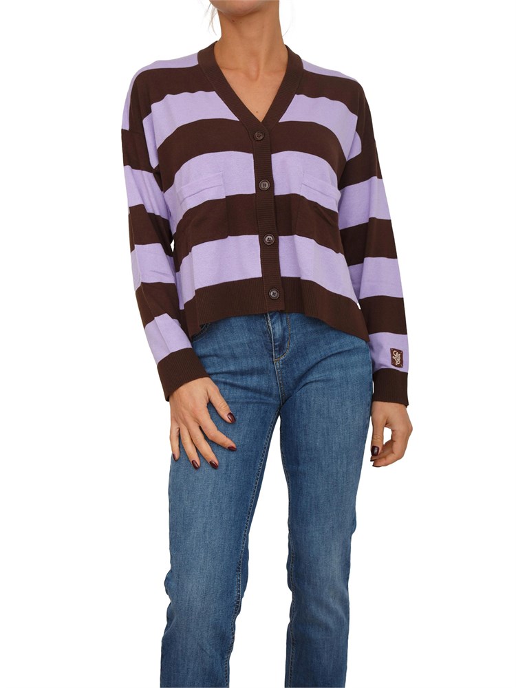 Cardigan Liu Jo donna in misto lana con righe lilla e marroni