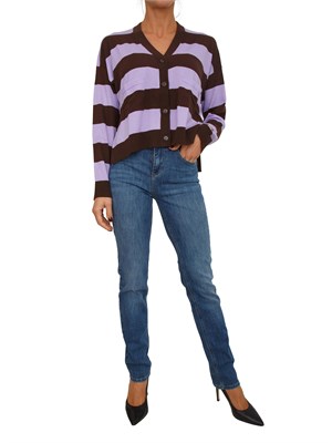 Cardigan Liu Jo donna in misto lana con righe lilla e marroni in DONNA