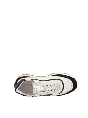 TWIN-SET Sneaker Twinset in pelle bianca con inserti neri in DONNA
