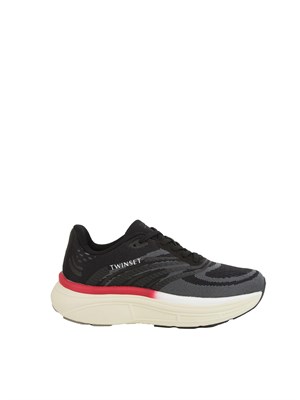 TWIN-SET Sneakers Twinset in tessuto e suede nero in DONNA