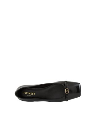 TWIN-SET Ballerine Twinset in vernice nera con logo in DONNA