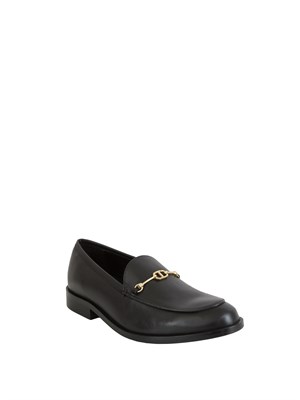 TWIN-SET Mocassino Twinset in pelle nera con logo oro in DONNA