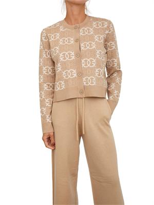 Cardigan Pinko in maglia cammello logo all over jacquard in DONNA