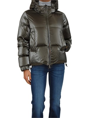 Piumino corto Lethille K-Way in tessuto luminoso verde in DONNA