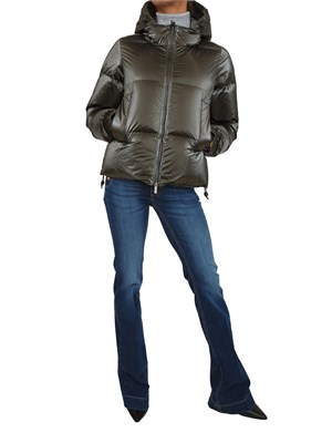 Piumino corto Lethille K-Way in tessuto luminoso verde in DONNA