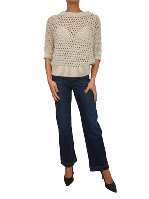 Maglia Malfi Nenette in punto rete beige con inserti lurex in DONNA