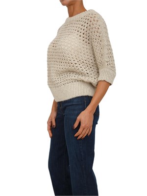 Maglia Malfi Nenette in punto rete beige con inserti lurex in DONNA