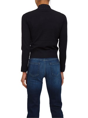 Maglia donna Maestrale Nenette in viscosa blu con sciarpina e borchie in DONNA