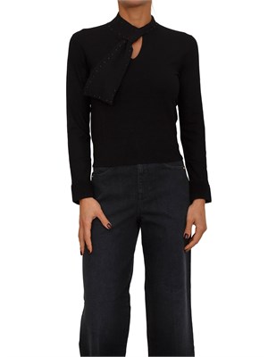 Maglia donna Maestrale Nenette in viscosa nera  con sciarpina e borchie in DONNA