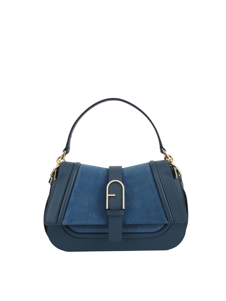 Borsa Furla Flow in pelle scamosciata blu