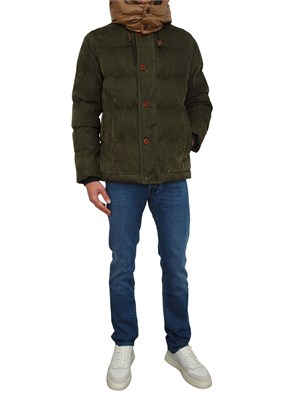 Giubbino con cappuccio Peuterey in piuma naturale e tessuto a coste verde in UOMO