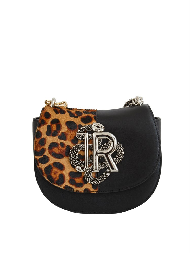 Borsa John Richmond in pelle nera e cavallino leopard