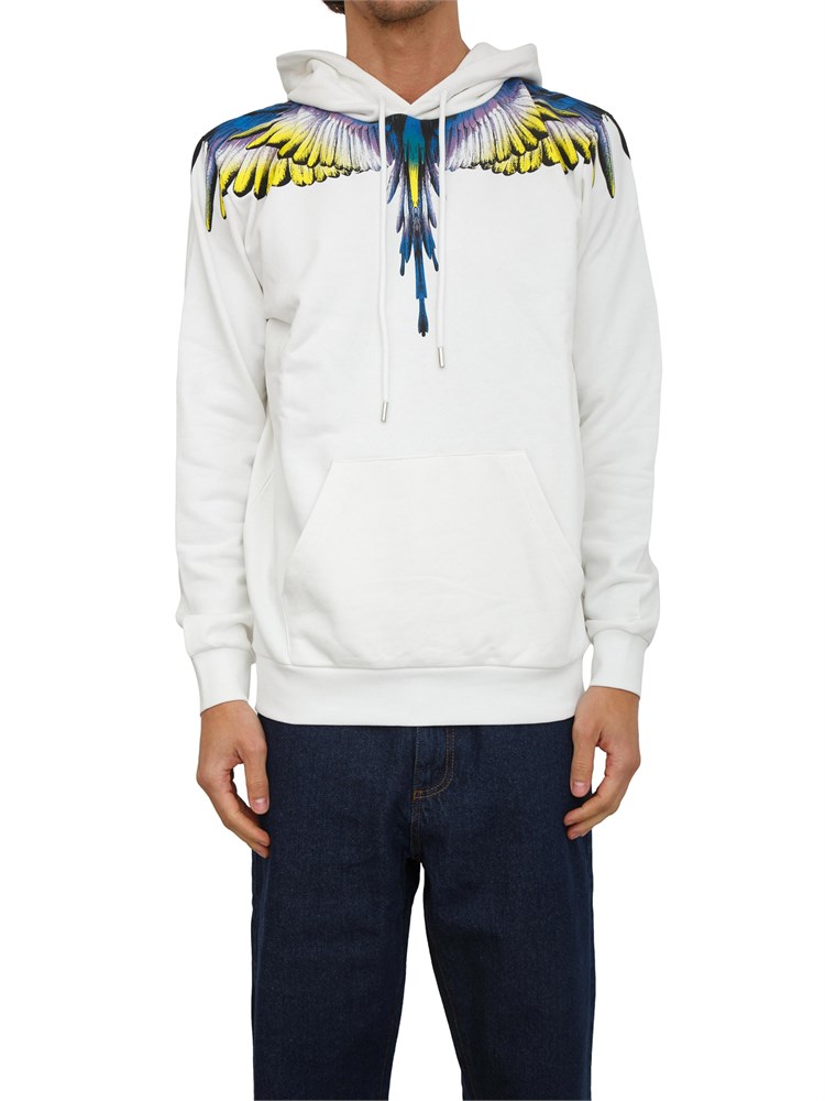 Felpa con cappuccio County of Milan bianca stampa aquila multicolor