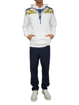 Felpa con cappuccio County of Milan bianca stampa aquila multicolor in UOMO