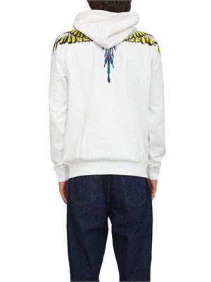 Felpa con cappuccio County of Milan bianca stampa aquila multicolor in UOMO