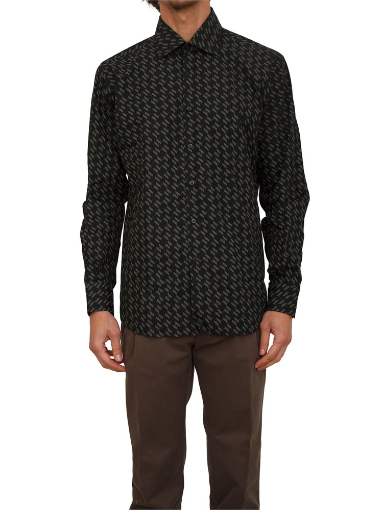 K.LAGERFELD Camicia uomo Karl Lagerfeld in cotone nero logo monogram all over