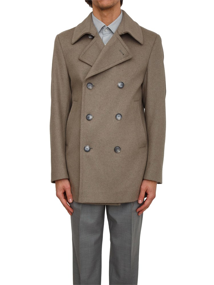 Cappotto doppiopetto Boss uomo in cashmere e lana verde