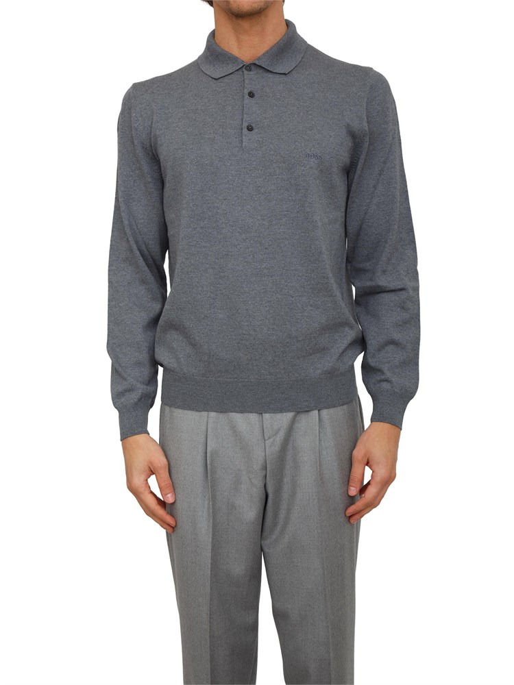 Polo maglia Boss uomo in lana vergine grigia