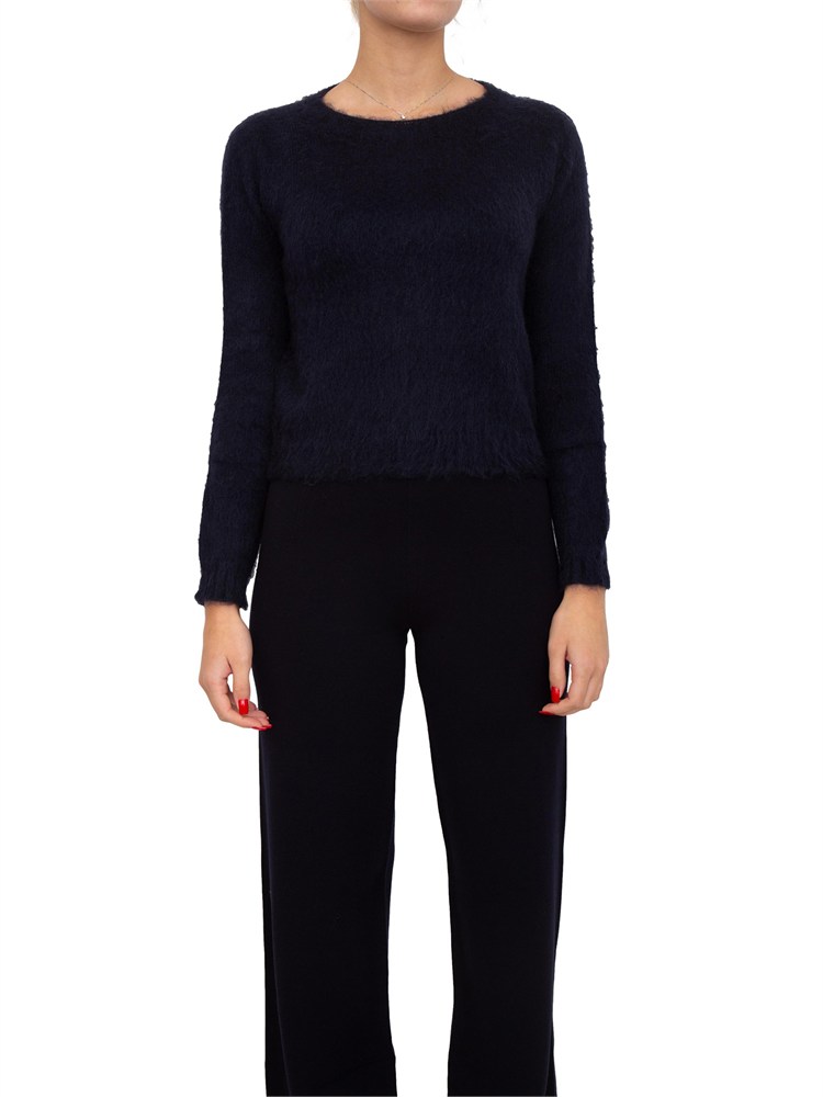 Maglia girocollo Aceto Max Mara in filato cardato di misto mohair blu