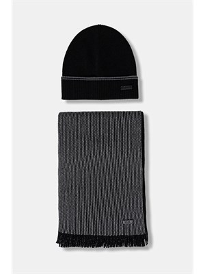 Set sciarpa + berretto Boss uomo in lana nera in UOMO