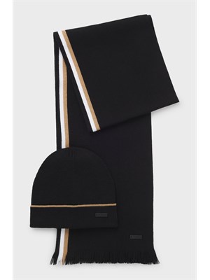 Set Boss uomo sciarpa + berretto neri con profilo a contrasto in UOMO
