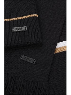 Set Boss uomo sciarpa + berretto neri con profilo a contrasto in UOMO