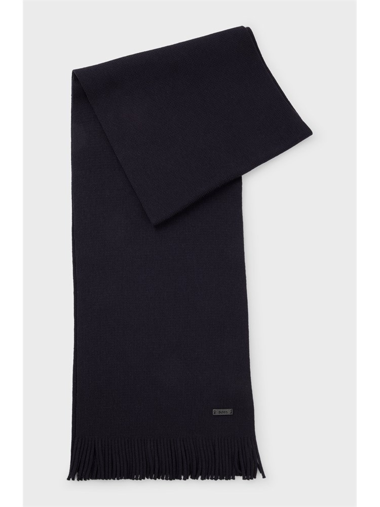 Sciarpa Boss uomo in lana blu lavorazione Raschel