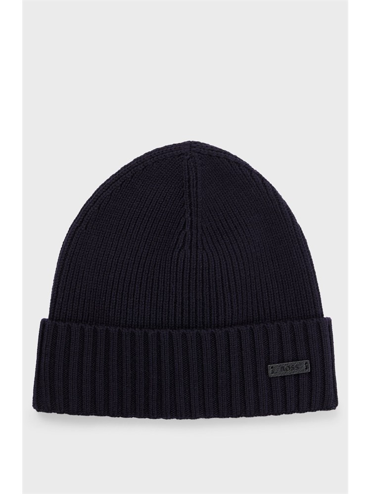 Berretto Boss uomo in lana vergine blu