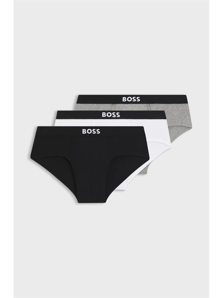 Set 3 slip bianco grigio e nero Boss uomo in cotone elasticizzato