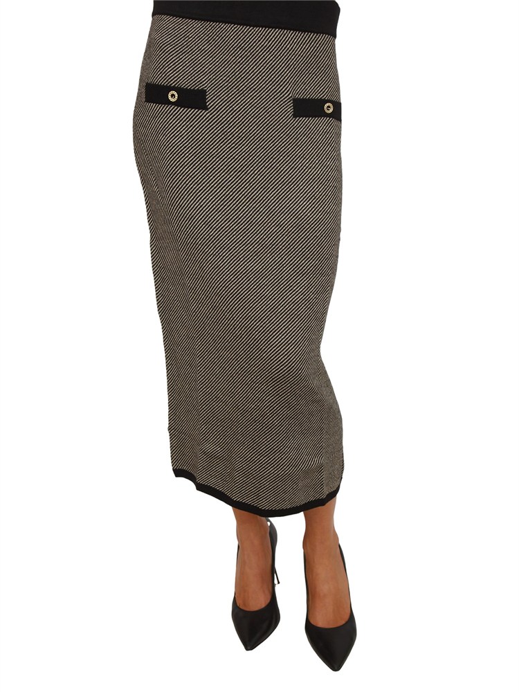 Gonna Erada Kocca in maglia lurex a righe nera e tortora