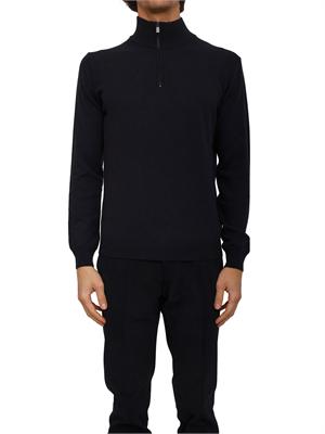 Maglia collo alto Corneliani con mezza zip in lana e cashmere blu in UOMO