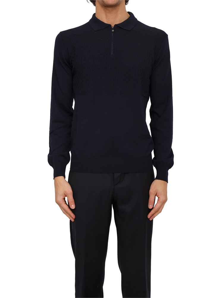 Maglia polo Corneliani in lana vergine blu