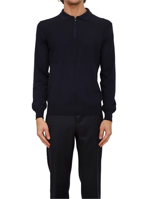 Maglia polo Corneliani in lana vergine blu in UOMO
