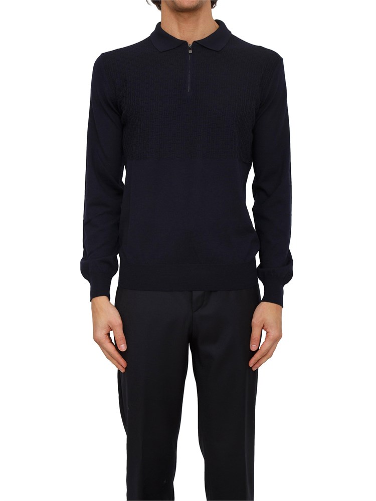 Maglia polo Corneliani in lana vergine blu