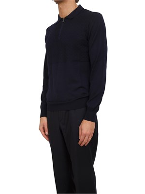 Maglia polo Corneliani in lana vergine blu in UOMO