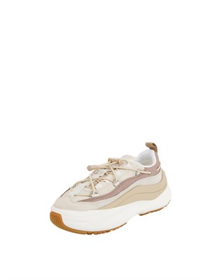 Sneakers Moon247 Xlace Moon Boot in pelle e tessuto beige in DONNA