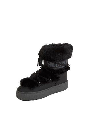 Stivale Ltrack Low Faux-Fur Moon Boot in pelle ed ecopelliccia neri in DONNA